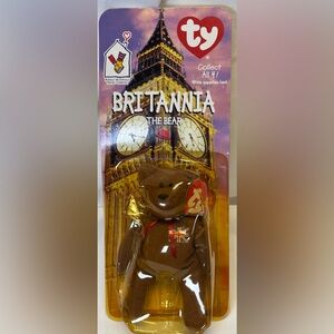 NIB TEENIE BEANIE Stuffed Bear • Britannia Bear - Brown Plush with Union Jack